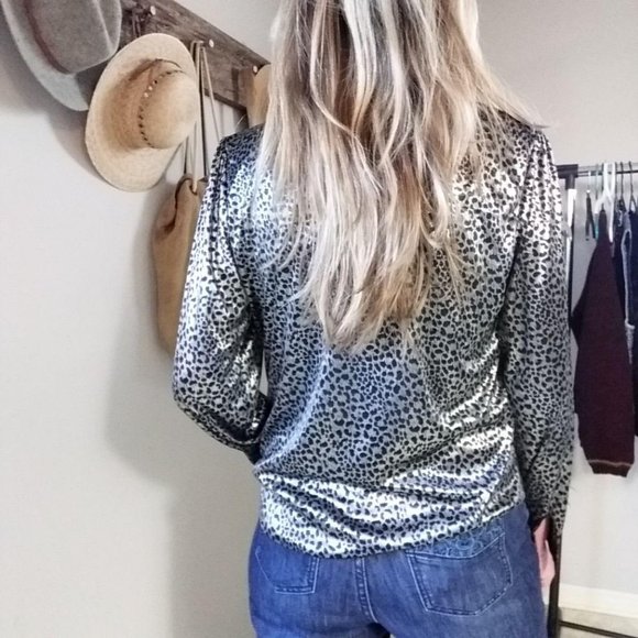 Vintage Blouse Black silver Metallic High Neck - Picture 5 of 8